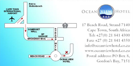 Map to Ocean View Hotel, Strand, Cape Town